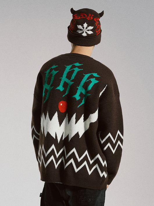 Suéter Holgado Navideño con Estampado Diablo Alphabet para Hombre - Image 4