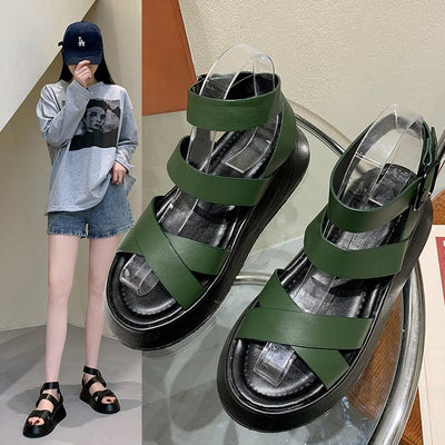 Sandalias Romanas Retro con Plataforma Elevada y Hebilla Delgada - Image 10