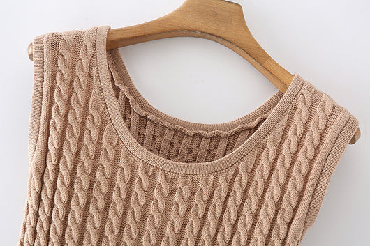 Chaleco Tejido Retro Cuello Redondo Cintura Anudada sin Mangas - Image 15