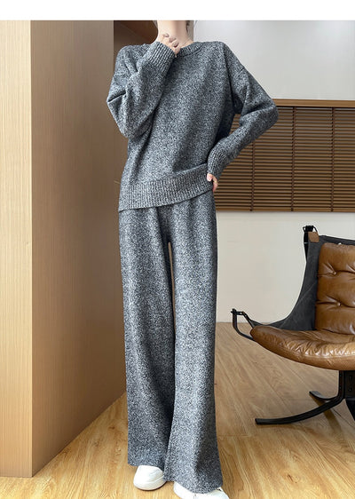Conjunto de Abrigo Tejido Grueso Lana Australiana - Suéter Escote Redondo Estilo Occidental + Pantalón Recto - Image 32