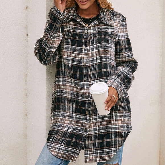 Chaqueta Camisa Cuadros Suelta y Cómoda en Felpa para Mujer