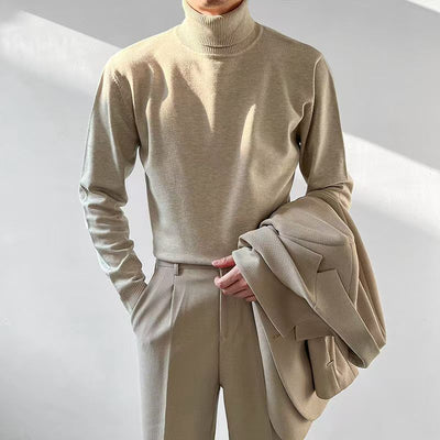 Suéter Cuello Alto Liso Grueso Holgado para Hombre - Image 19