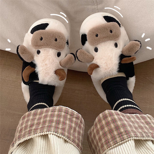Pantuflas de Lana Cálidas con Diseño de Vaca Caricatura para Mujer - Image 3