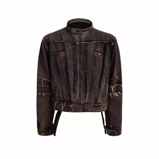 Chaqueta Denim Vintage con Hombros Acolchados y Efecto Desgastado - Image 8