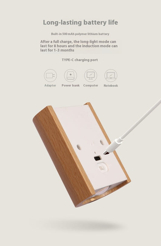 Lámpara LED con Sensor de Movimiento y Diseño de Madera Maciza - Image 13