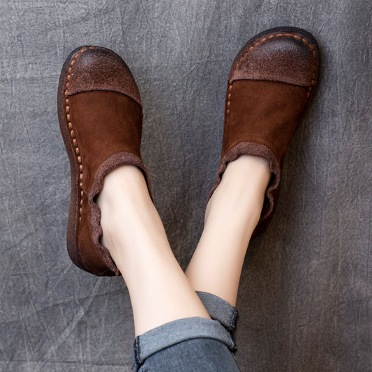 Zapatos de Cuero Vintage con Suela Blanda y Pliegues Artesanales - Image 2