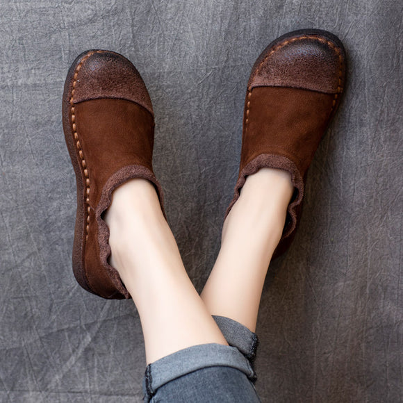 Zapatos de Cuero Vintage con Suela Blanda y Pliegues Artesanales