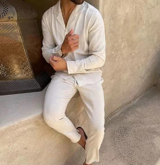Traje Casual de Manga Larga con Solapa - Camisa y Pantalón Slim Fit para Hombre - Image 4