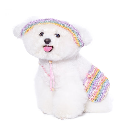 Bolsa de Viaje con Sombrero Tejido para Perros Pequeños - Estilo Vacacional