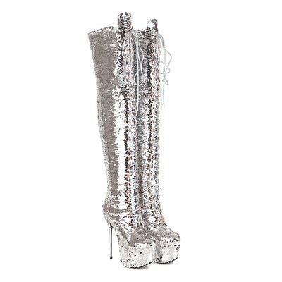 Botas Stiletto Brillantes Hasta la Rodilla con Lentejuelas - Image 18