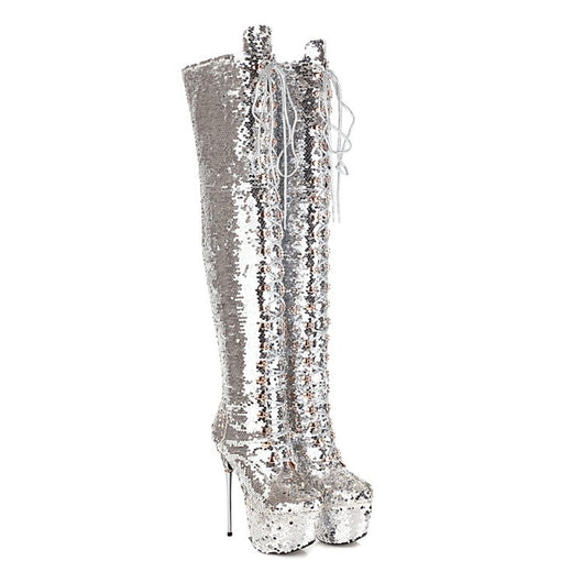 Botas Stiletto Brillantes Hasta la Rodilla con Lentejuelas - Image 18