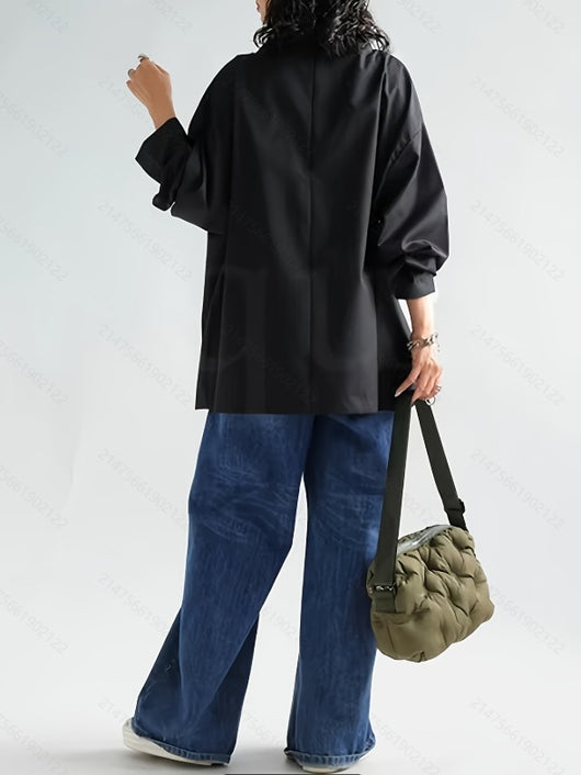 Camisa Elegante de Manga Larga con Cuello Cascada Oscuro - Image 10