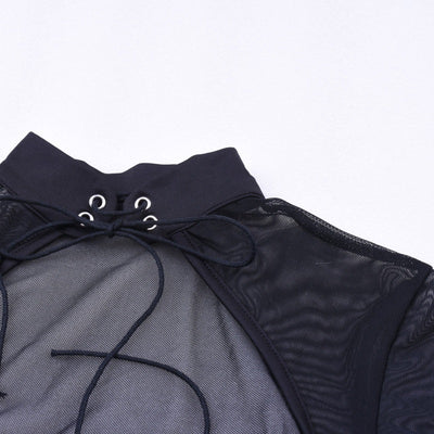 Vestido Otoñal de Cuello Alto con Manga Larga y Detalles en Malla - Image 10