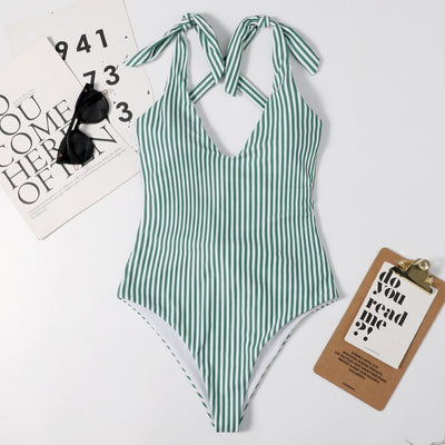 Traje de Baño Entero Ajustado con Estampado de Rayas - Image 18