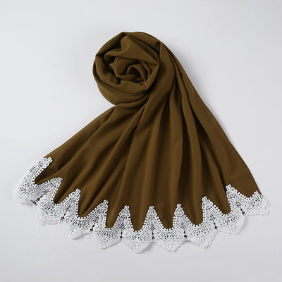 Pañuelo de Gasa Perla con Encaje Malayo - Diseño Cosido a Mano - Image 14