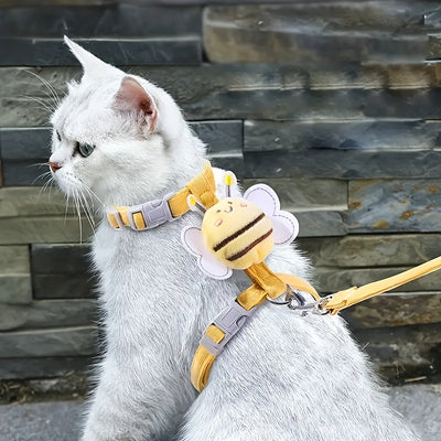 Arnés de Gato Ajustable Antiescapes con Diseño Cuadros Abeja - Juego Completo con Correa para Gatos Pequeños y Grandes