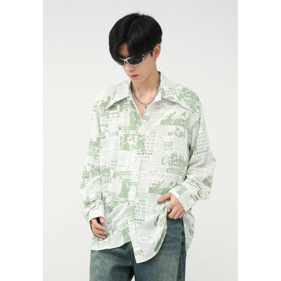Playera Estilo Artístico con Estampado Periódico Coreano - Image 13