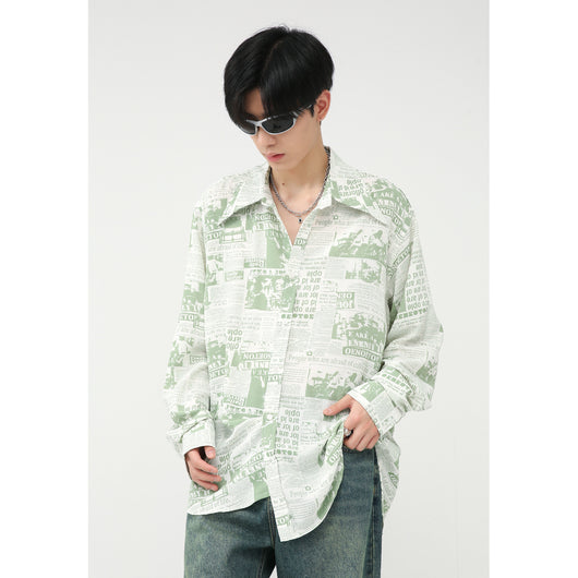 Playera Estilo Artístico con Estampado Periódico Coreano - Image 13