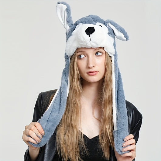 Gorro Peluche con Orejas Móviles - Panda, Perro, Rana y Cachorro para Disfraz y Fiesta - Image 12