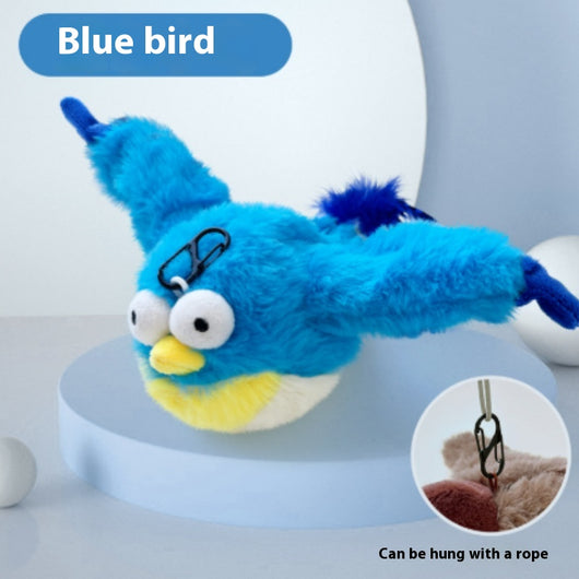 Brown plush bird pet toy with a hook for hanging, featuring a realistic design and bite-resistant material. - Image 5