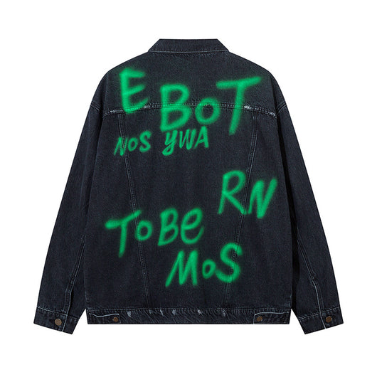 Chaqueta Denim Hip Hop con Letras Americanas Estampadas - Image 3