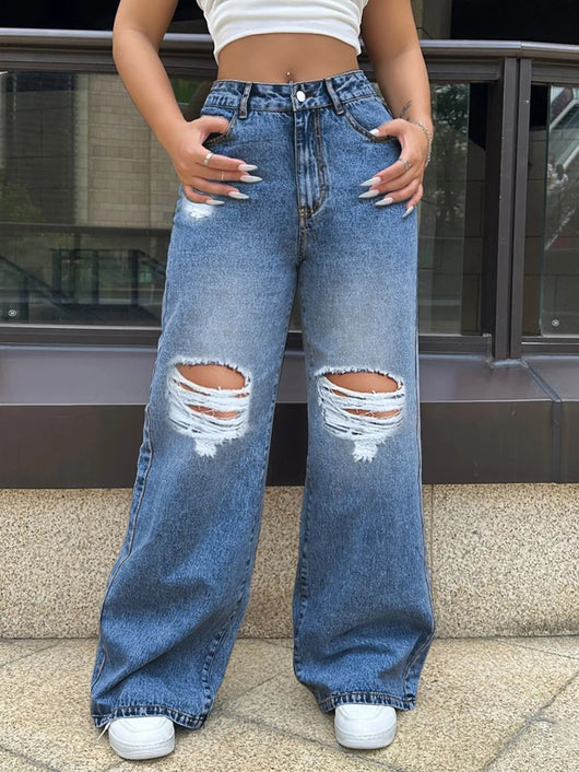 Jeans Rotos Deslavados Rectos Anchos - Image 22