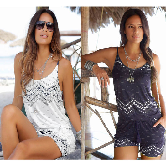 Jumpsuit Elástico con Estampado de Olas y Cintura Ajustable