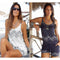 Jumpsuit Elástico con Estampado de Olas y Cintura Ajustable
