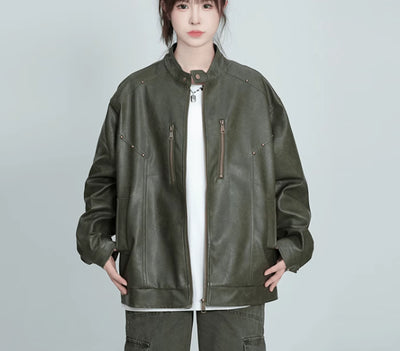 Chaqueta de Cuero PU Estilo Retro con Remaches - Diseño Vintage Desgastado - Image 8