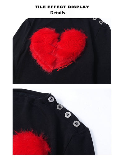 Blusa Retro de Manga Larga con Corazón Creativo - Corte Holgado y Elegante - Image 9