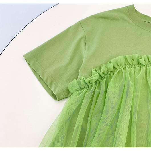 Vestido Mini Verde con Detalles de Tul y Diseño T-shirt - Image 16