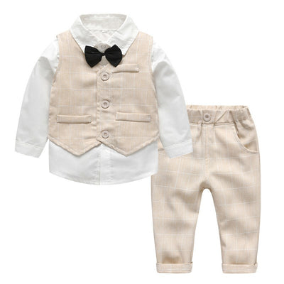 Traje Formal para Niño: Conjunto de 3 Piezas con Chaleco Rayado y Corbata