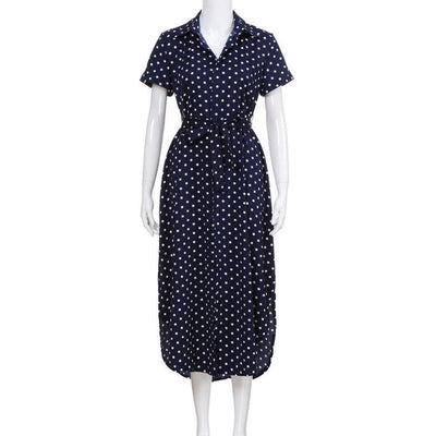 Vestido Largo de Botones con Escote en V y Lunares - Image 3