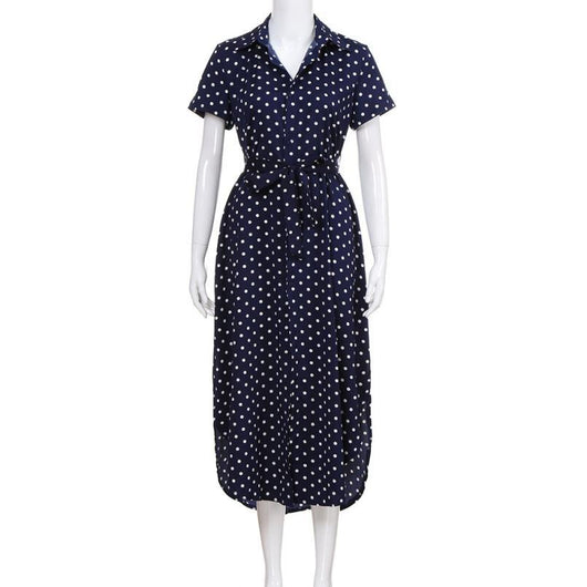 Vestido Largo de Botones con Escote en V y Lunares - Image 3