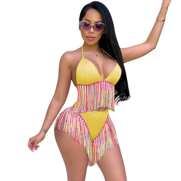 Bikini Dos Piezas con Flecos Coloridos