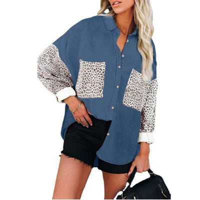 Camisa Suelta de Pana con Estampado Leopardo para Mujer - Image 4