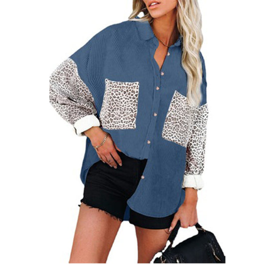 Camisa Suelta de Pana con Estampado Leopardo para Mujer - Image 4