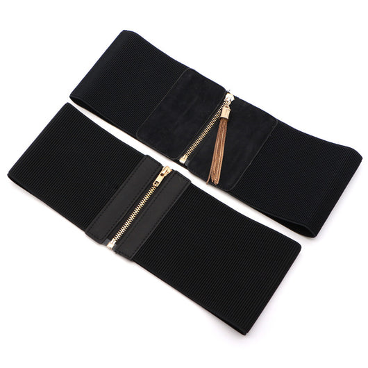 Cinturón Elástico Ancho Negro con Decoración para Camisas - Image 5