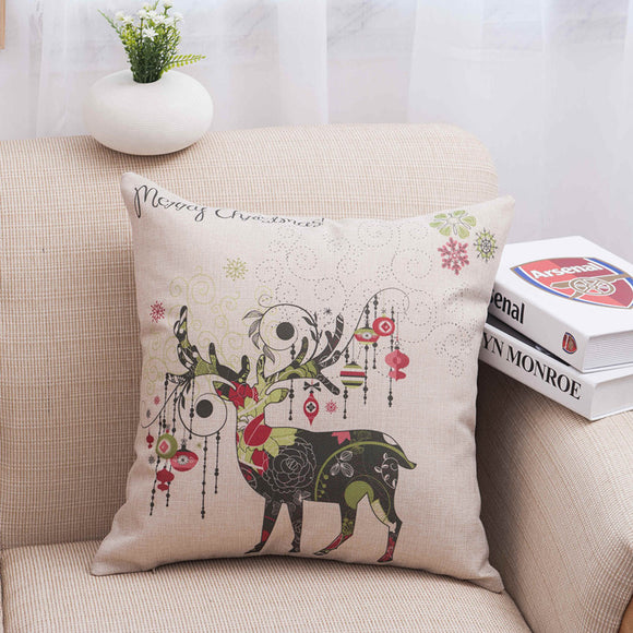 Funda de Almohada de Lino Estampada con Diseño Navideño Creativo y Elegante