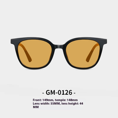 Black full-frame sunglasses with brown lenses, featuring a boxy style and visible dimensions. - Image 6