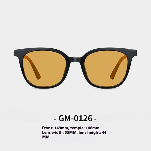 Black full-frame sunglasses with brown lenses, featuring a boxy style and visible dimensions. - Image 6