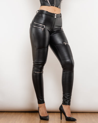 Pantalones de Cuero Smocking Negro Mate para Mujer - Image 12