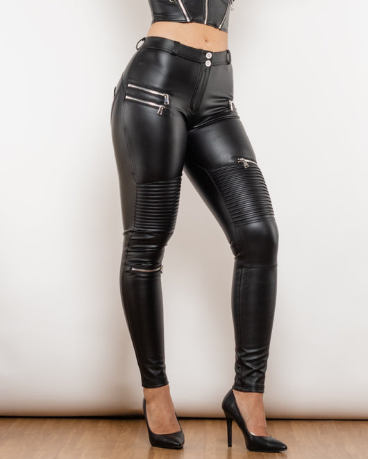 Pantalones de Cuero Smocking Negro Mate para Mujer - Image 12