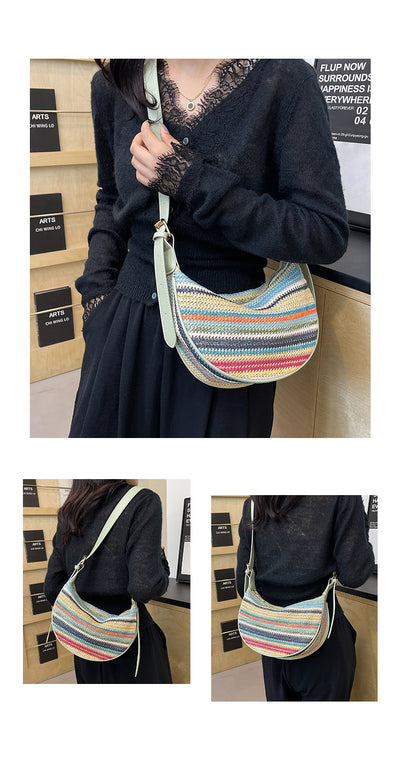 Bolsa Tote de Rafia Arcoíris para Mujer - Bolso Casual de Hombro - Image 14