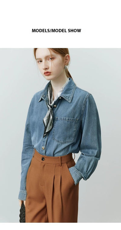 Chaqueta Camisa Denim Azul Suave con Efecto Bandage para Mujer - Image 16