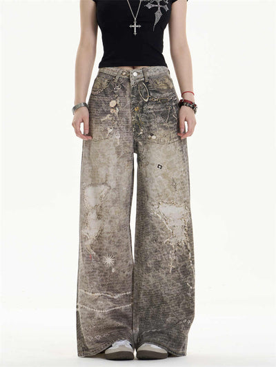 Pantalones Vaqueros Retro Desgastados Corte Recto Pierna Ancha - Image 6