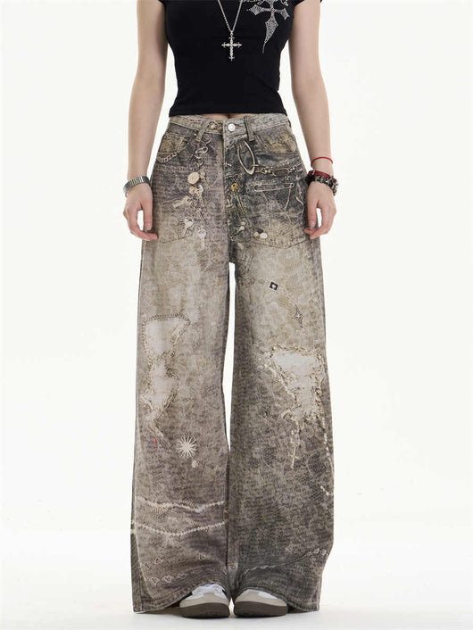 Pantalones Vaqueros Retro Desgastados Corte Recto Pierna Ancha - Image 6