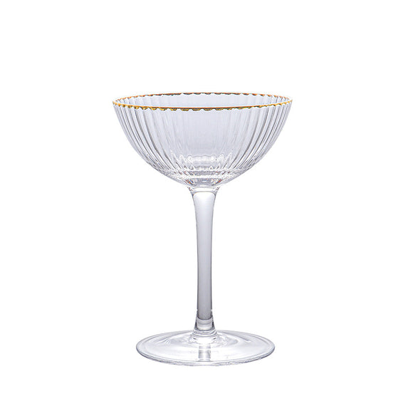 Vaso Elegante para Helado con Borde Dorado y Rayas de Cristal
