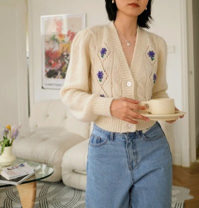 Cardigan Vintage Francés de Lana Tejida para Mujer - Image 10