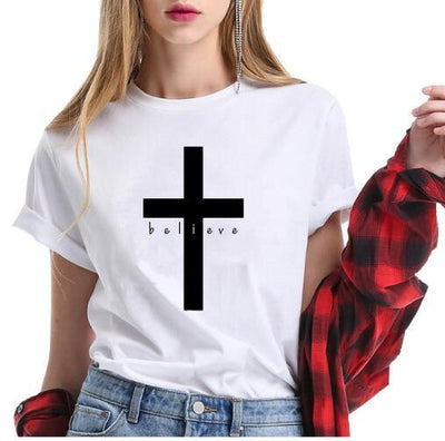 Camiseta Believe con Letras Estilo Urbano Europeo para Hombre y Mujer